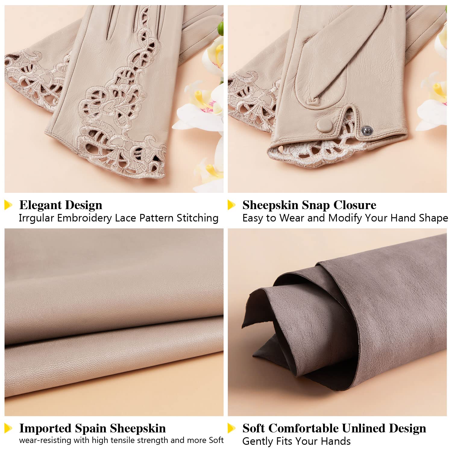 FIORETTO Womens Genuine Leather Driving Gloves Touchscreen Unlined Sheepskin Ladies Driving Gloves Thin W160020 - Image 4