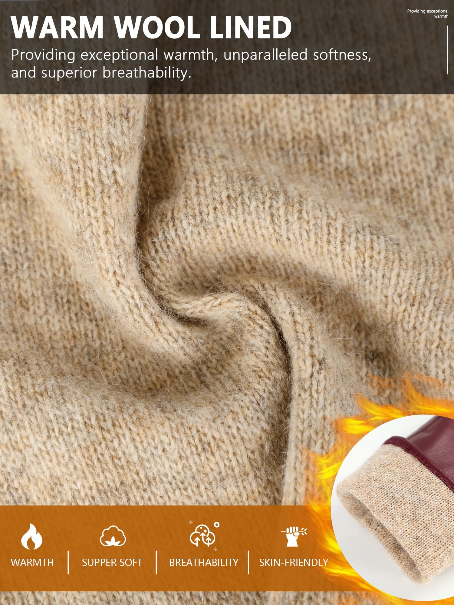 FIORETTO Womens Leather Gloves Winter Touchscreen Warm Wool/Fleece Lined Sheepskin Driving Gloves (Chrome-Free) W24004 - Image 3